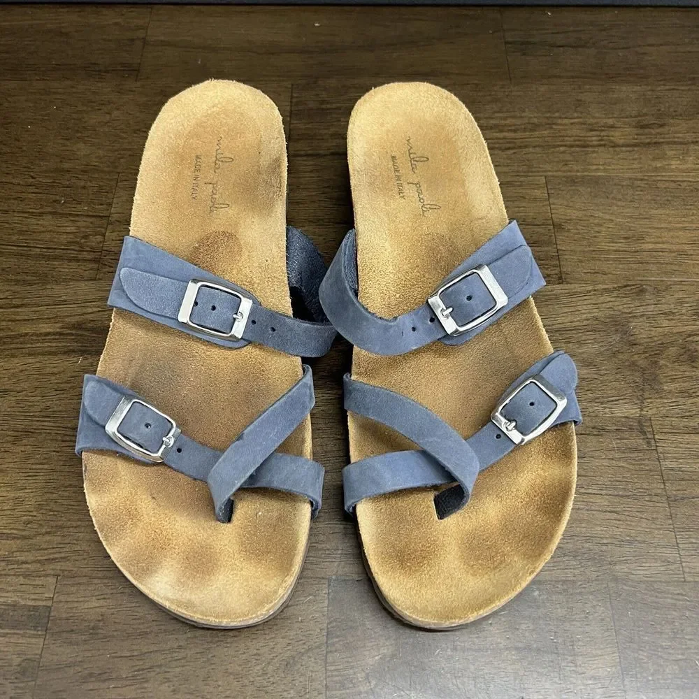 Mila Paoli‎ Womens 8 Made in Italy Blue Suede Cork Wedge Sandals Shoe Comfort
